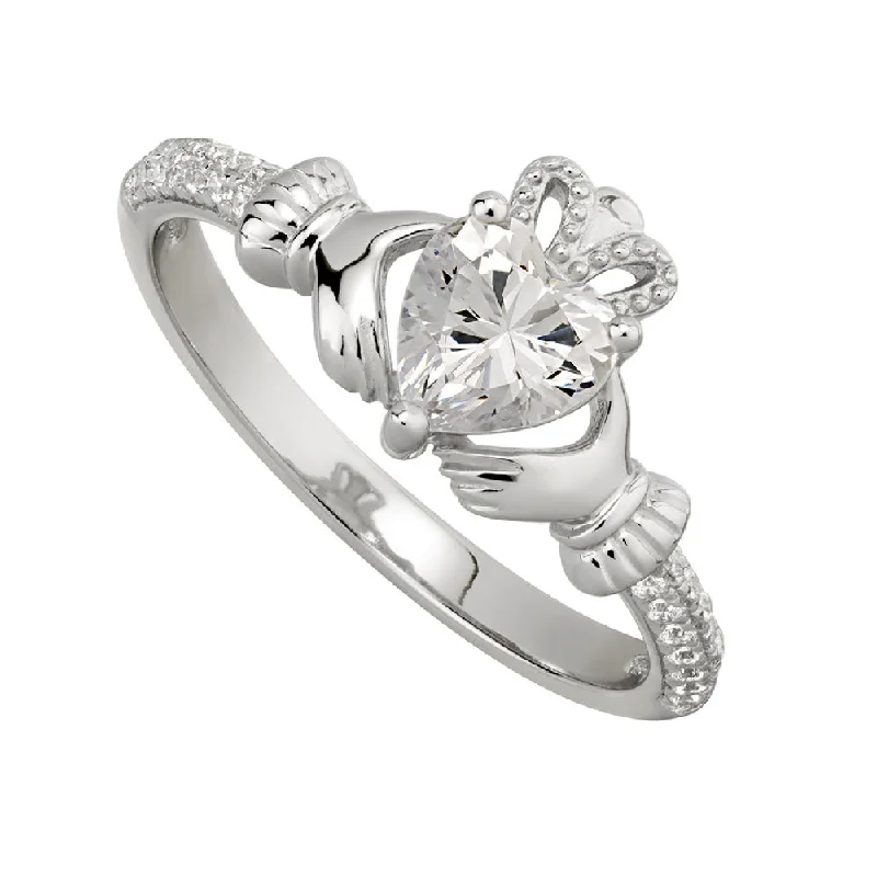 Couple's promise rings-April Claddagh Birthstone Ring