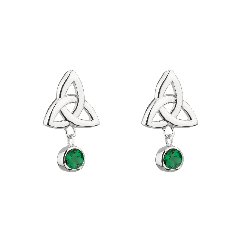 Dangle Earrings-Green Trinity Knot Earrings