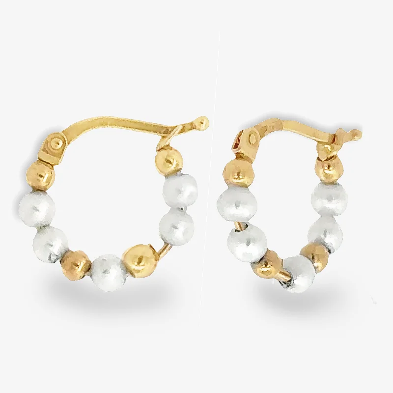 Drop Dangle Earrings-Pearl & Gold Bead Huggie Earrings