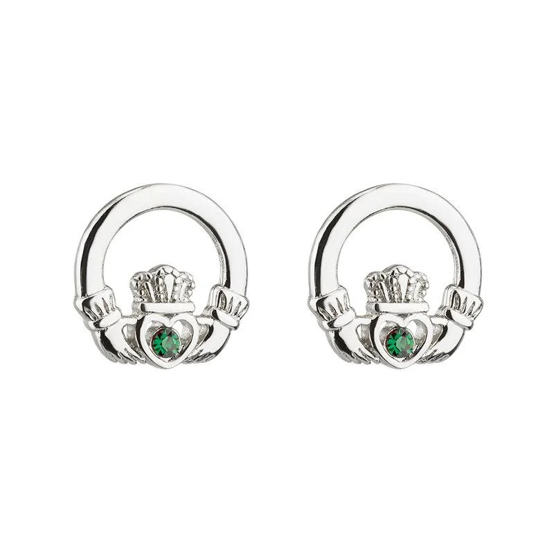 Extra Long Earrings-Crystal Claddagh Stud Earrings