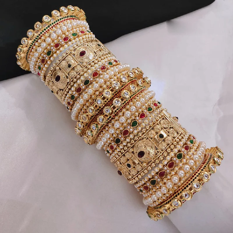 Bangles With Simple Gold Designs-Akruti Collection Gold Plated Pota Stone And Pearl Openable Bangle Set