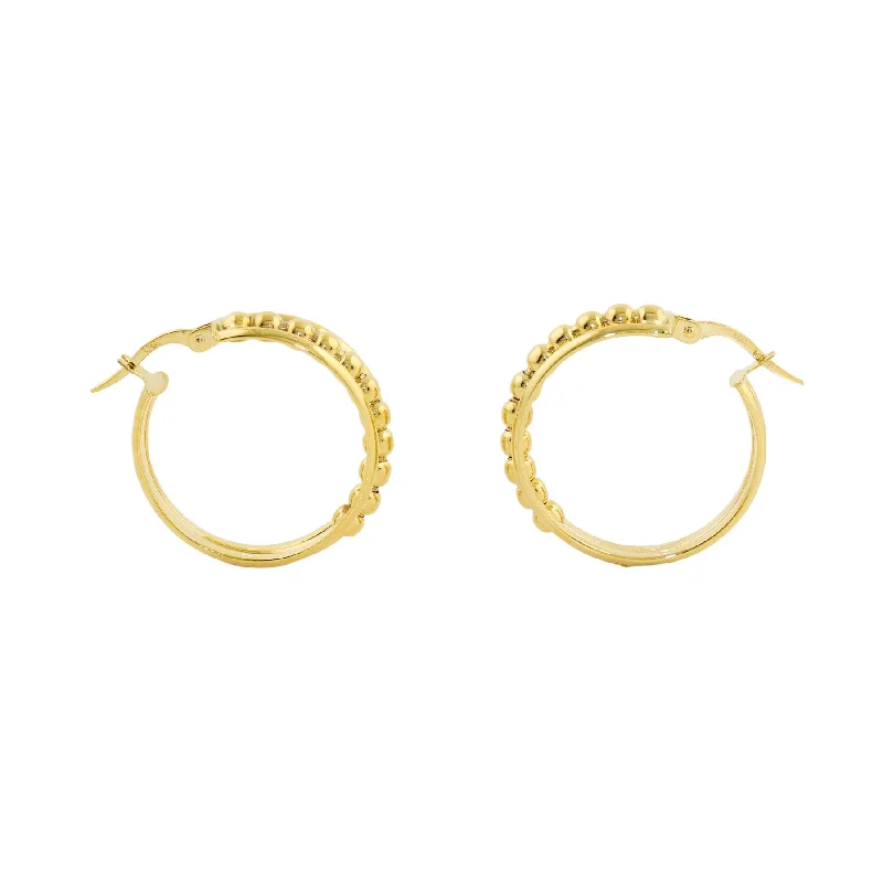 Classic Hoop Earrings-14k Gold x 7mm Beaded Midi Hoops