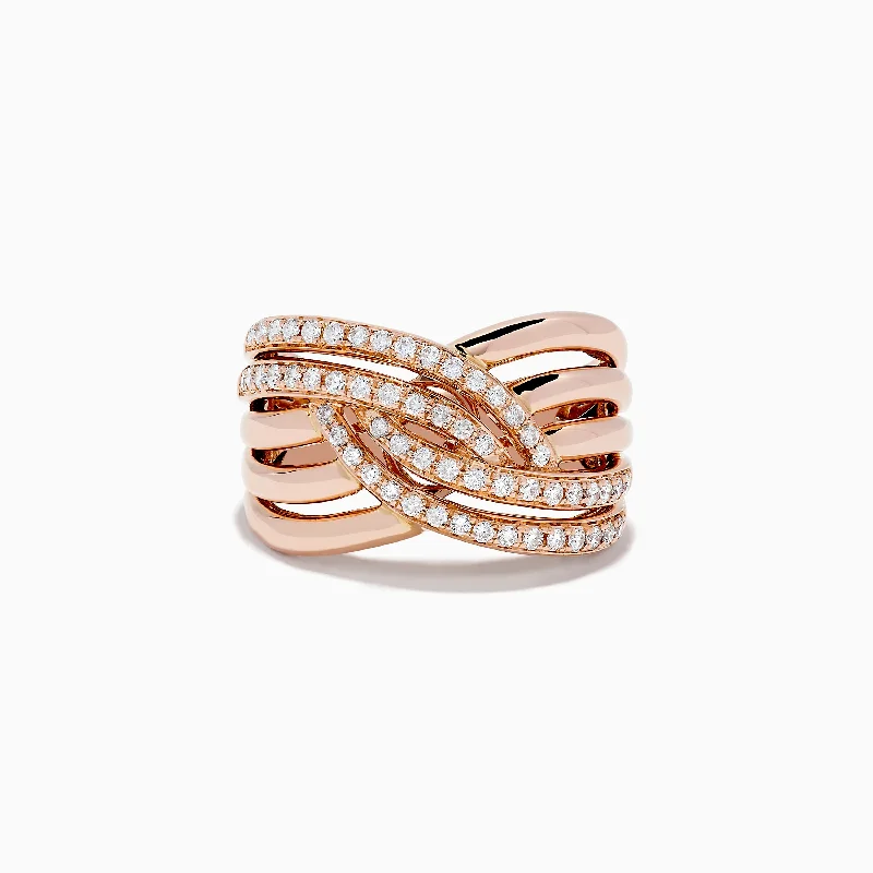 Stackable engagement rings-14K Rose Gold Diamond Crossover Ring