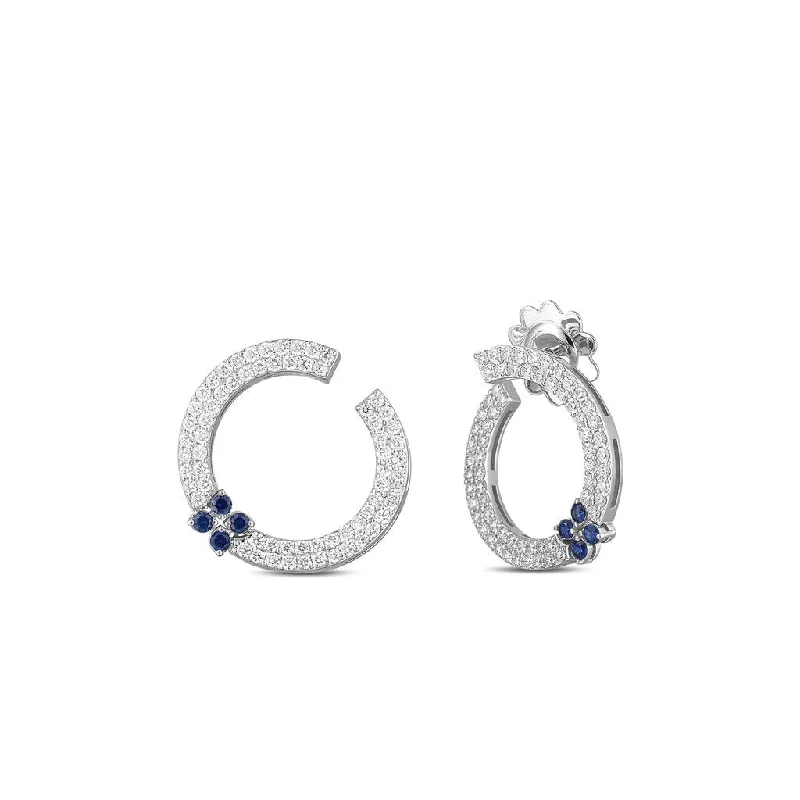 Unique Stud Earrings Set-Roberto Coin 18k White Gold Love in Verona Diamond And Blue Sapphire Circle Earrings