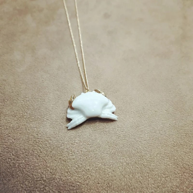 Luxurious Gemstone Necklaces -White Crab Pendant Necklace by And Mary in Porcelaine