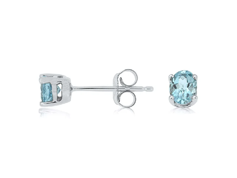 Elegant Earrings For Brides-14k White Gold Oval Aquamarine Stud Earrings WE3342Q-AQ