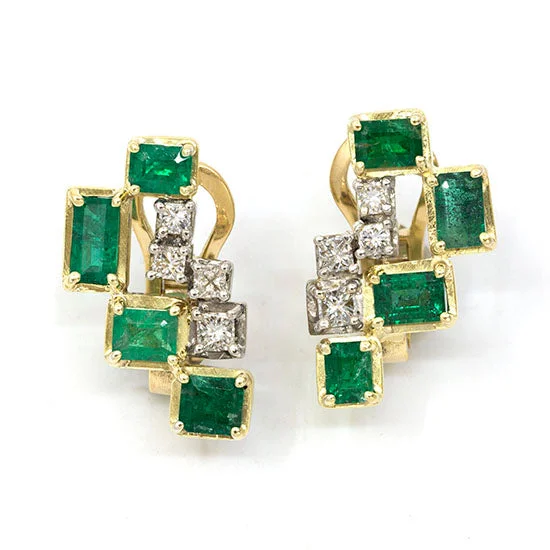 Stylish Drop Earrings-Stepped Emeralds & Diamonds Earring