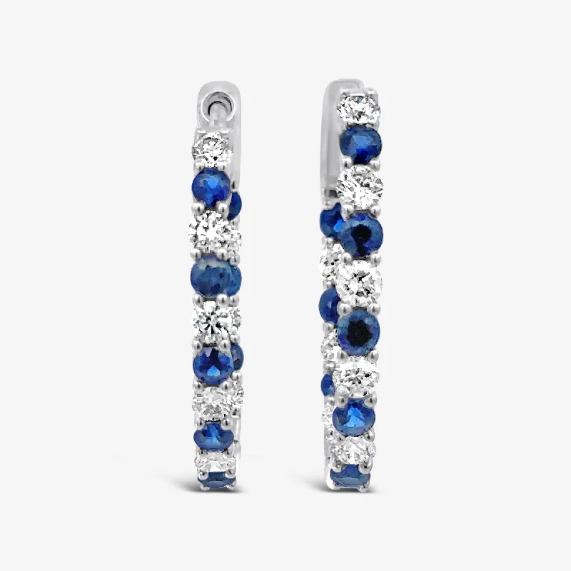 Ethnic Gold Earrings-Inside & Out Sapphire & Diamond Hoop Earrings