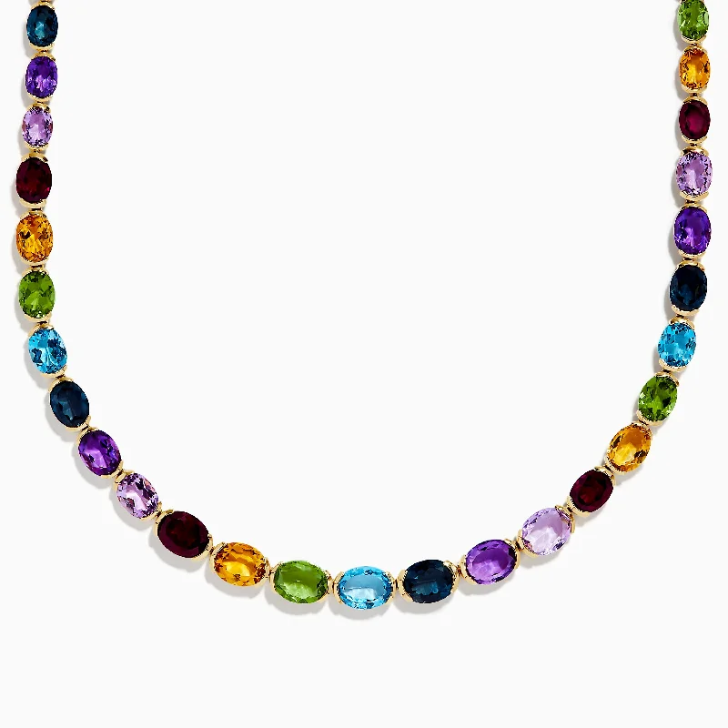 Necklaces with Initials -Mosaic 14K Yellow Gold Multi Gemstone Necklace