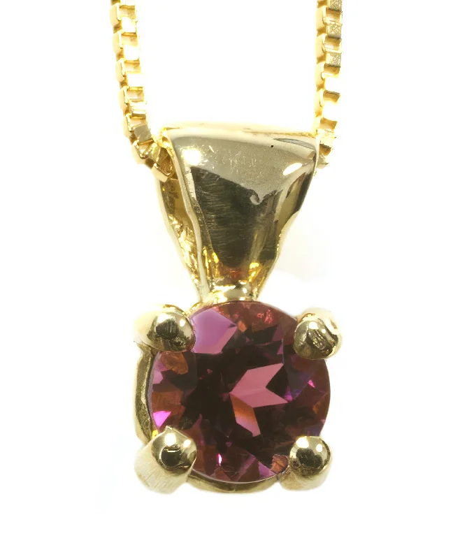 Vintage Choker Necklaces -4MM Pink Tourmaline Pendant Necklace in 14K Yellow Gold SPN00049