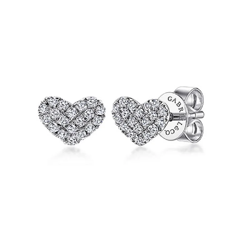 Emerald Earrings-Gabriel & Co 14K White Gold Heart Shaped Pavé Diamond Stud Earrings