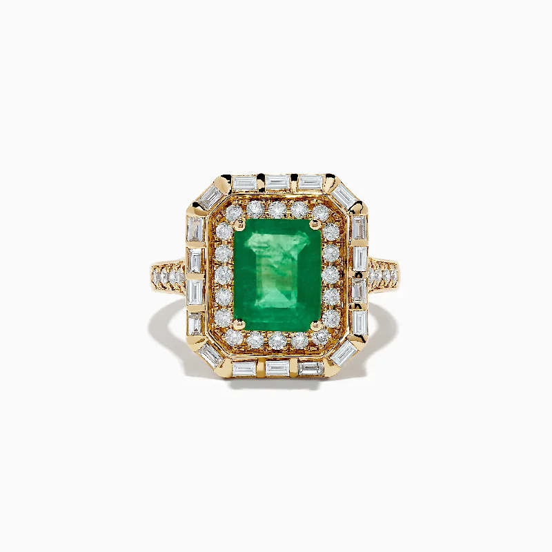 Custom engagement rings with diamonds-14K Yellow Gold Double Halo Emerald Cocktail Ring