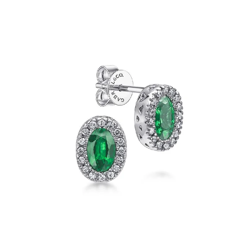 Large Dangle Earrings-Gabriel & Co. 14k White Gold Oval Emerald and Diamond Halo Stud Earrings