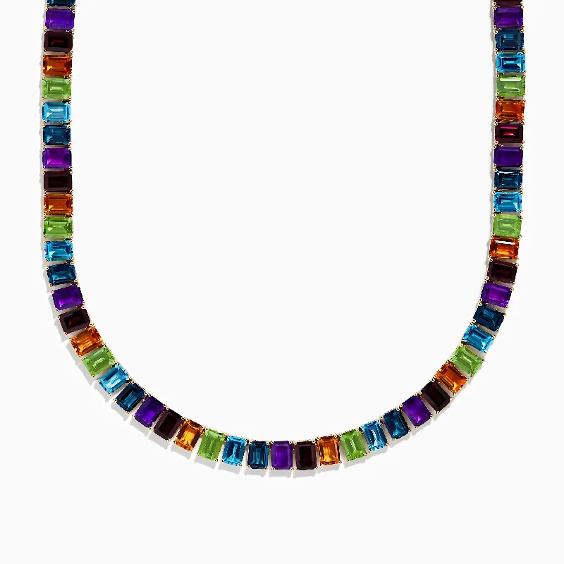 Love Letter Necklaces -Mosaic 14K Yellow Gold Multi Gemstone Necklace