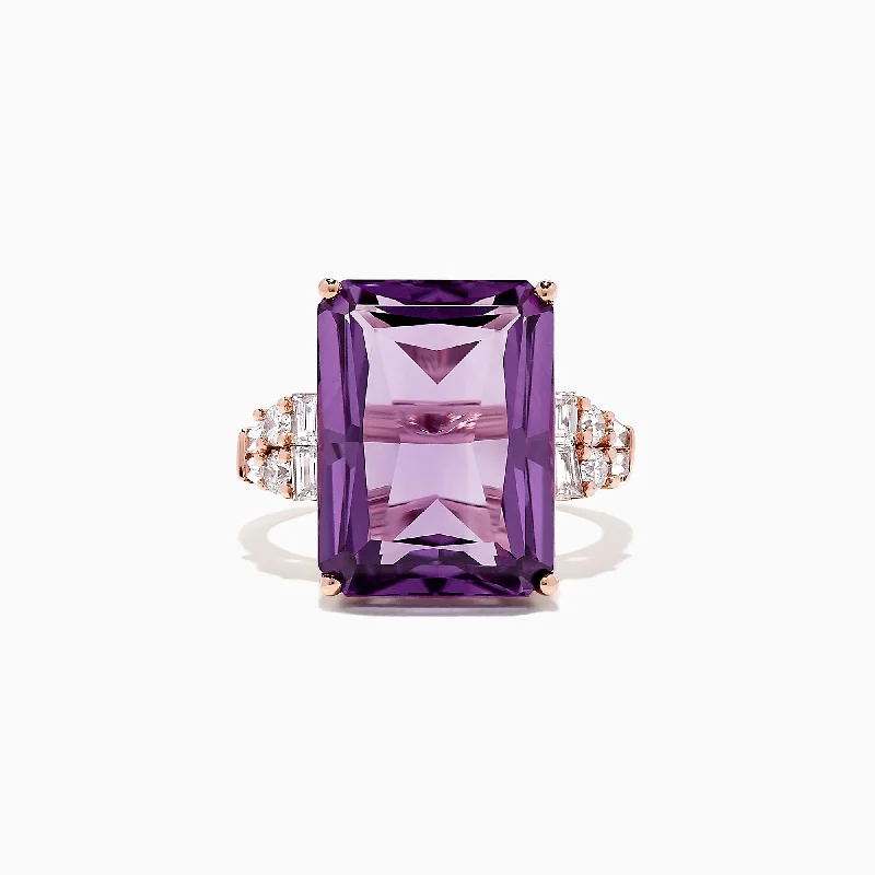 Simple wedding rings with sapphires-14K Rose Gold Amethyst and Diamond Cocktail Ring, 11.94 TCW