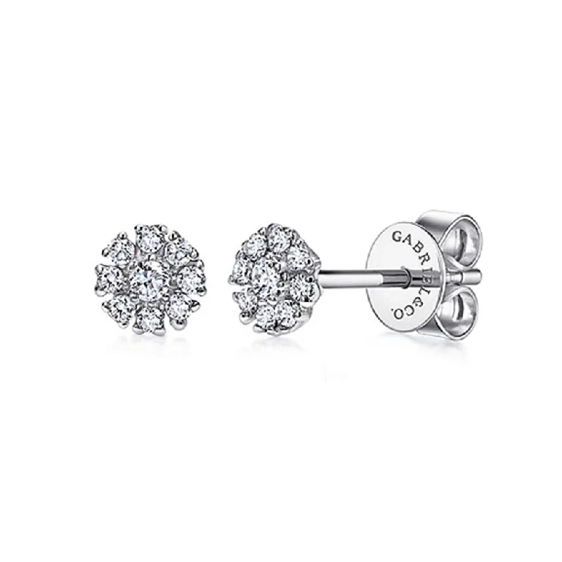 Simple Stud Earrings-Gabriel & Co. 14K White Gold Floral Round Diamond Stud Earrings