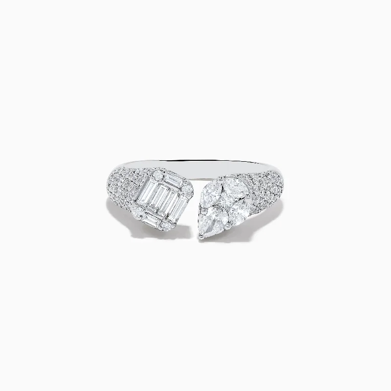 Custom rings with engraved names for women-Pave Classica 14k White Gold Toi Et Moi Diamond Ring 1.49 TCW