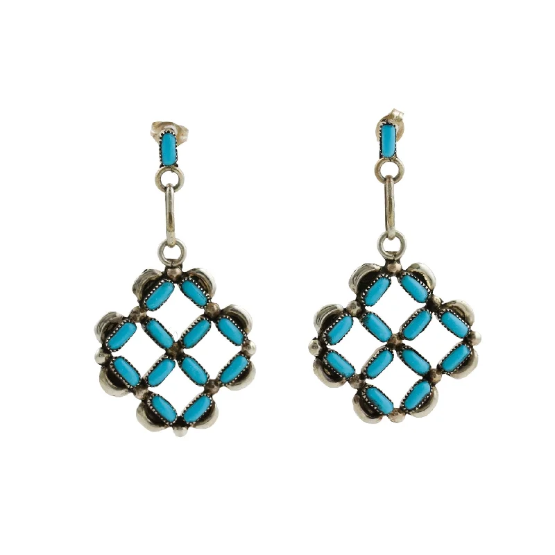 Diamond Dangle Earrings-Basket Weave Zuni  Earrings