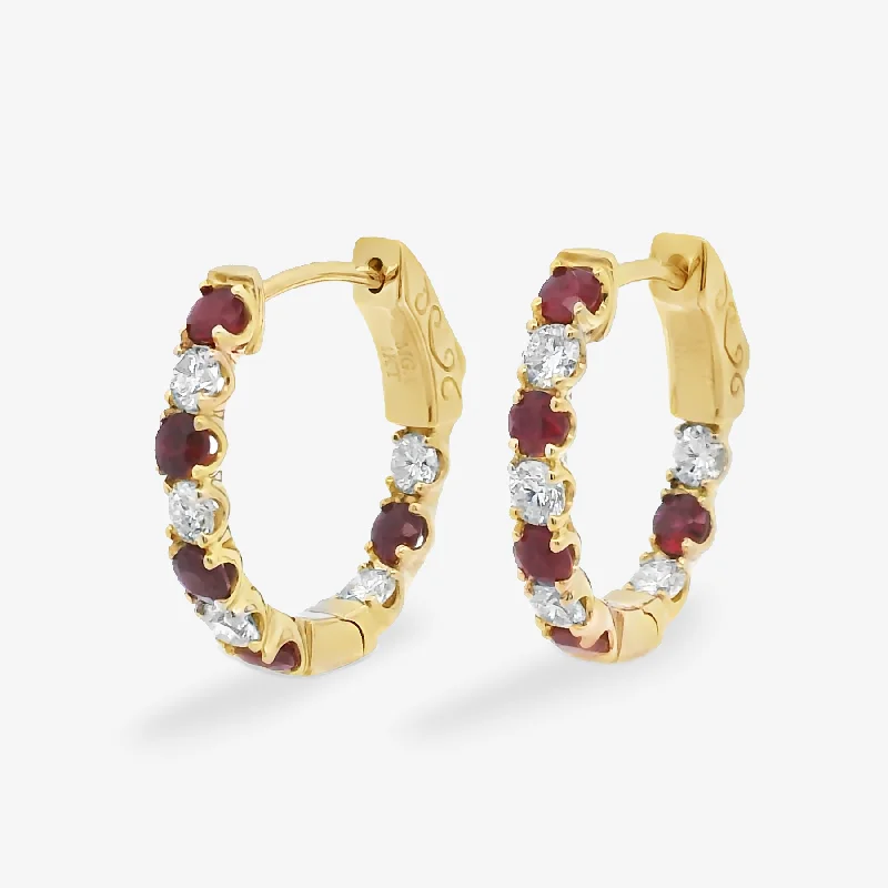 Unique Drop Earrings-Inside & Out 0.95CT Ruby & Diamond Hoop Earrings