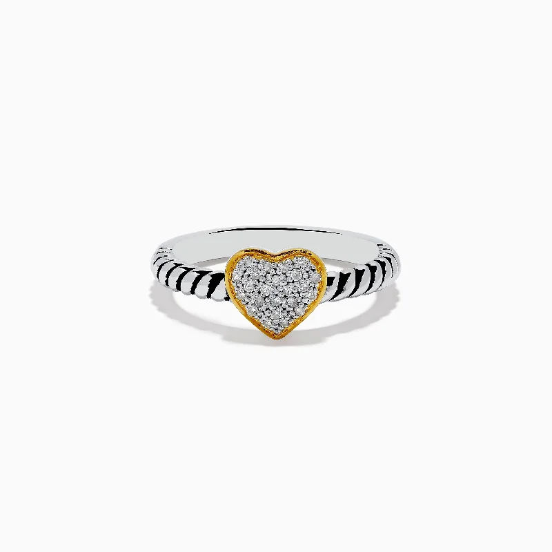 Promise rings for him-925 Sterling Silver Two Tone Gold Plated Diamond Heart Ring