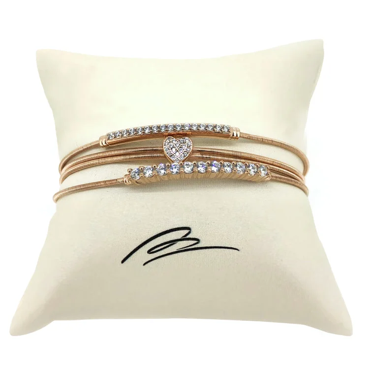 Adjustable Bangles And Bracelets-Rose Gold Heart Stack