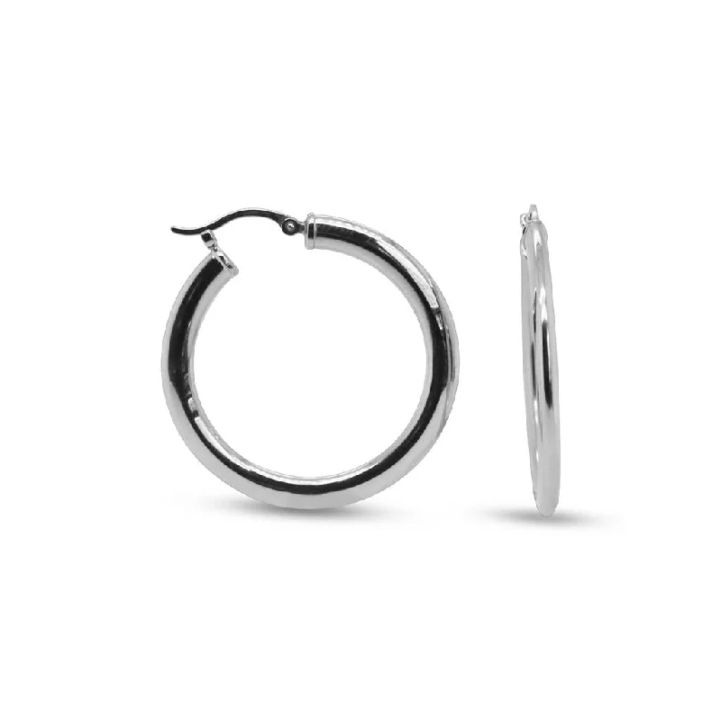 Butterfly Earrings-14k White Gold Tube Hoop Earrings