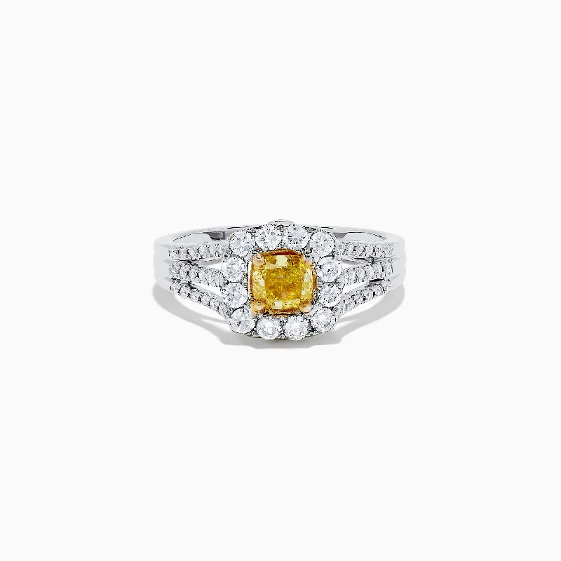 Unique birthstone rings-14K Two Tone Gold Yellow and White Diamond Ring, 1.22 TCW