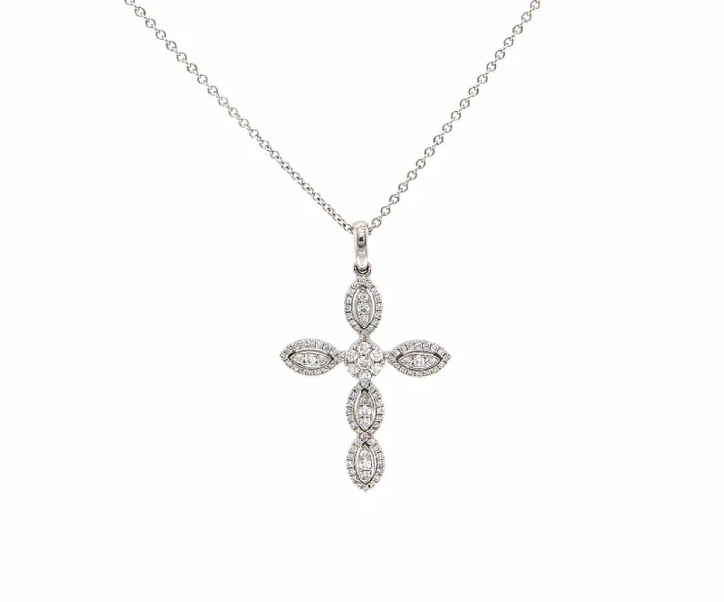 Customizable Necklaces -New 0.50ctw Diamond Marquise Cross Pendant Necklace in 14K