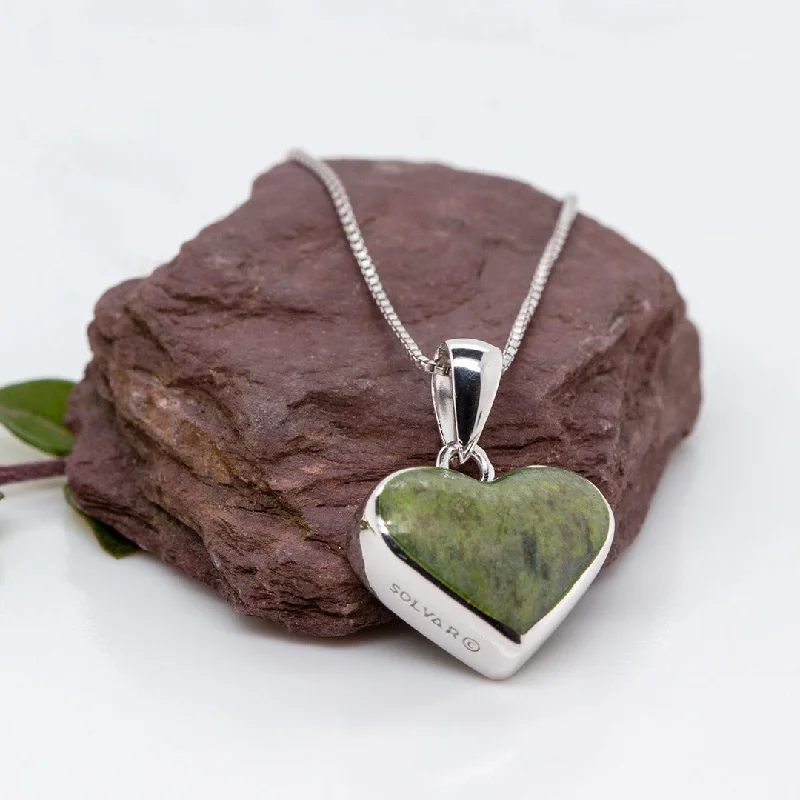 Single Gemstone Necklaces -Silver Connemara Marble Heart Pendant