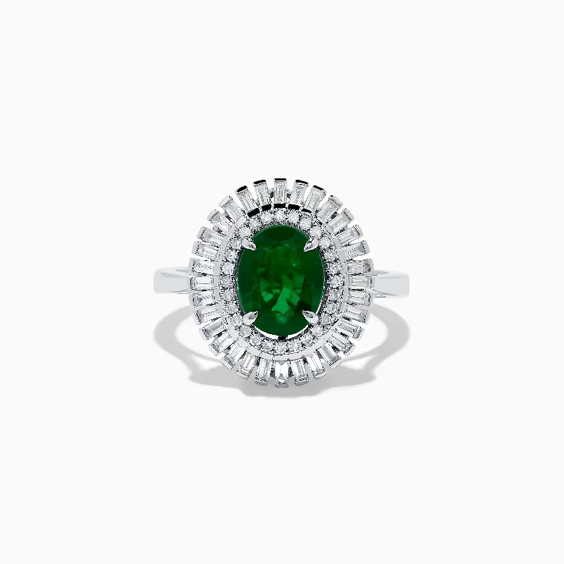 Unique engagement rings for him-14K White Gold Emerald and Diamond Ring