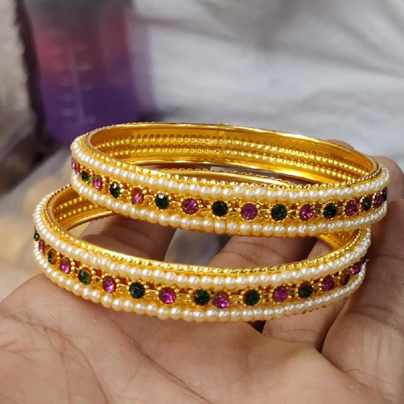 Traditional Wedding Bangles Set-Darshana Jewels Gold Plated Austrian Stone And Pearl  Bangles Set