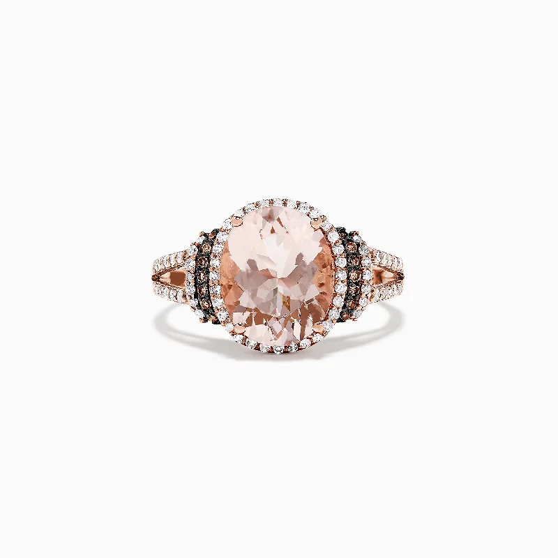 Vintage silver rings-14K Rose Gold Morganite and Diamond Ring, 3.42 TCW