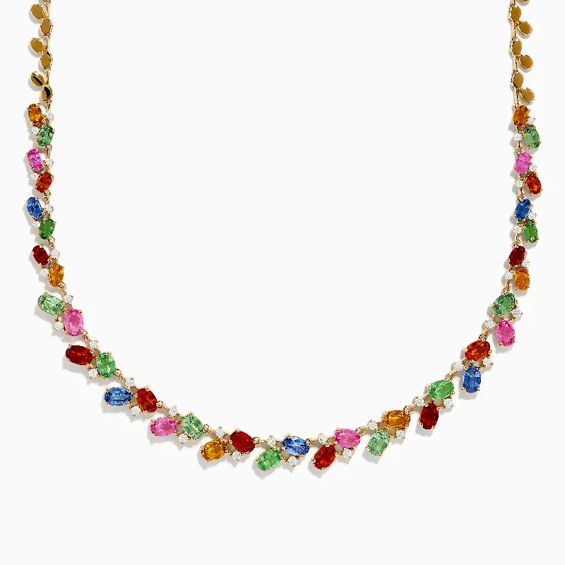 Necklace and Earring Sets -Watercolors 14K Yellow Gold Multi Sapphire and Diamond Necklace