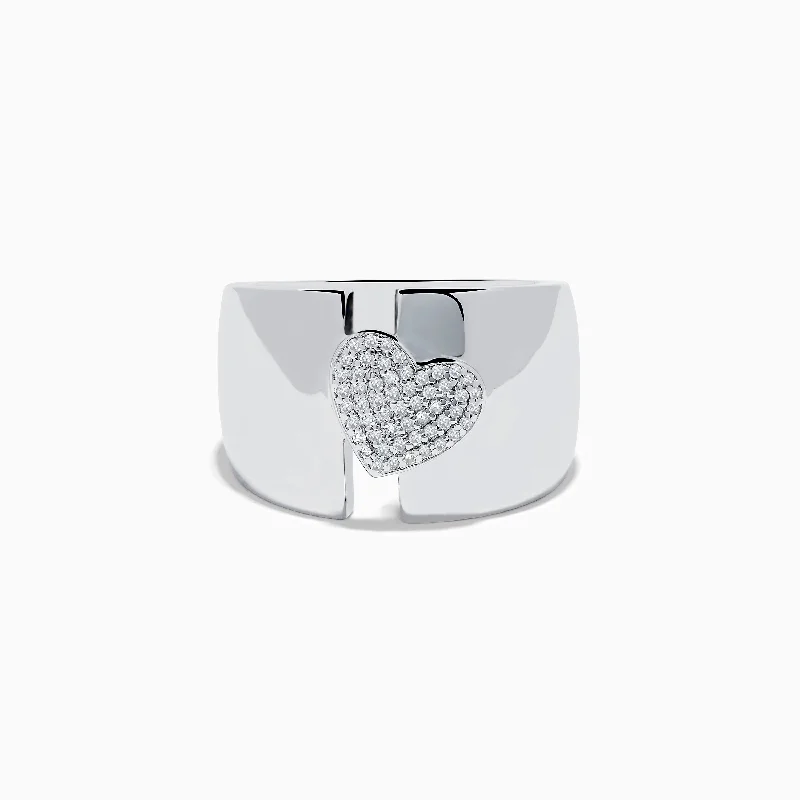 Blue diamond rings-925 Sterling Silver Diamond Heart Wide Band Ring