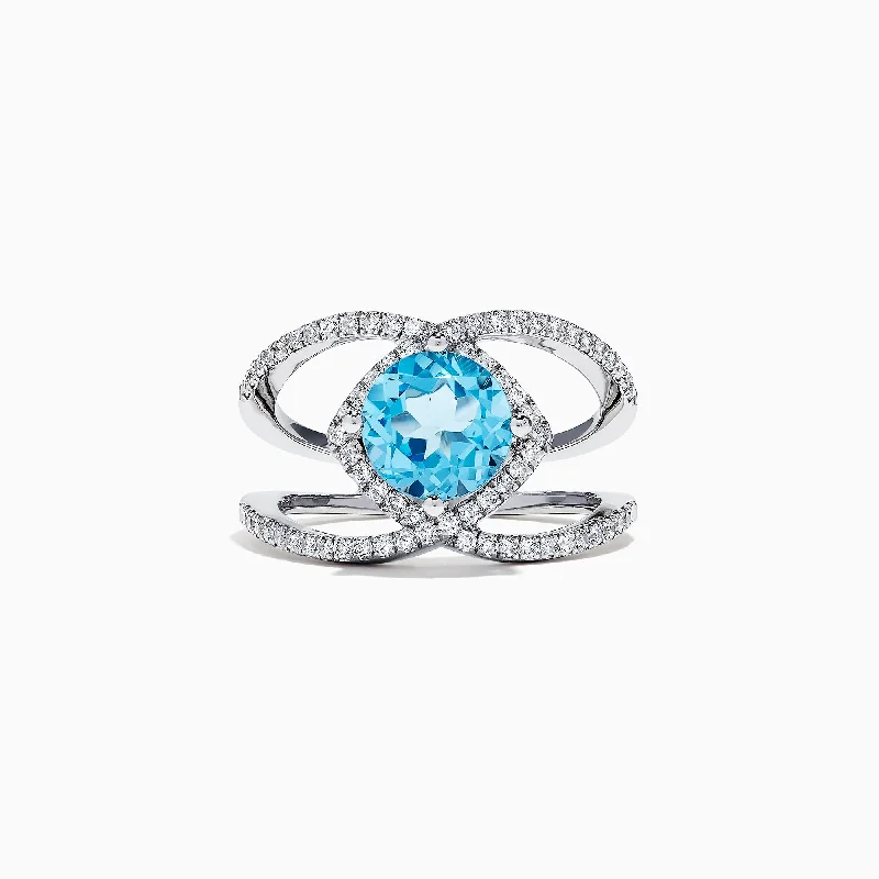 Men's silver rings with diamonds-14K White Gold Blue Topaz and Diamond Ring, 2.84 TCW