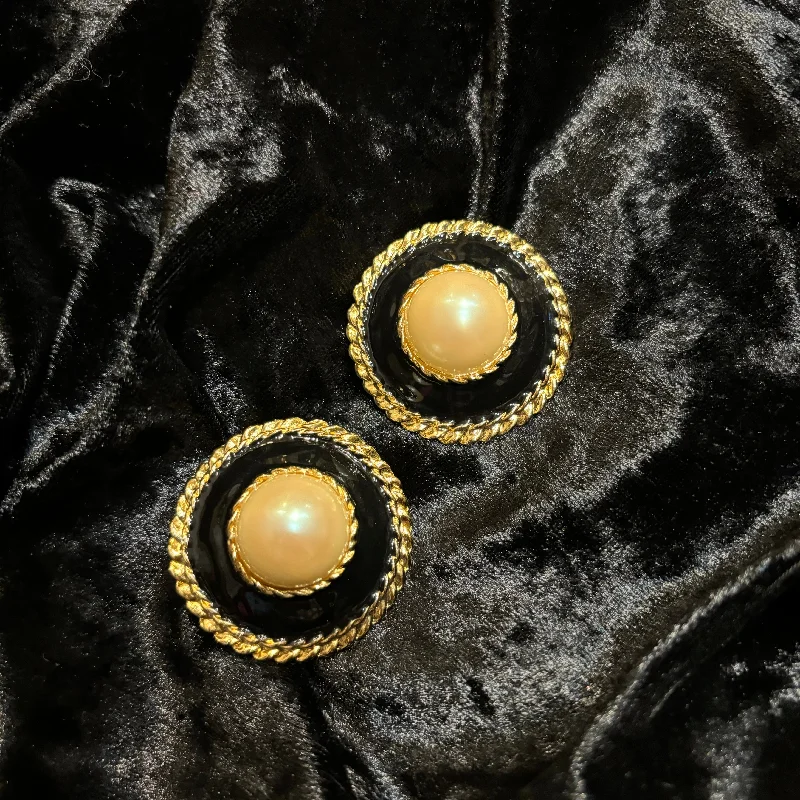 Earrings For Women-Pearl and Black oversized vintage earrings