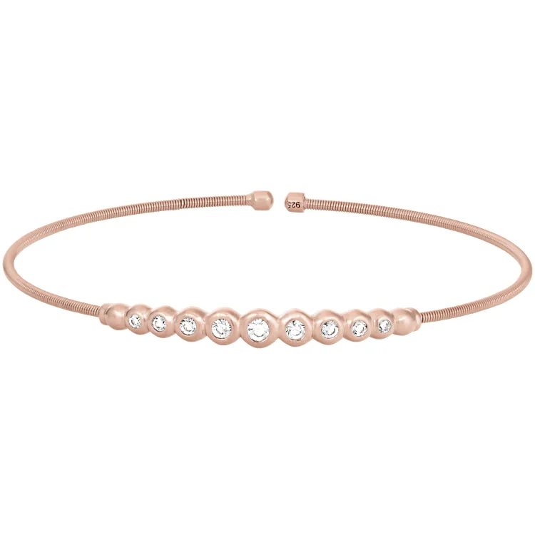 Men's Adjustable Bracelets-Rose Gold Finish Sterling Silver Cable Cuff Bracelet with Graduated Simulated Diamonds