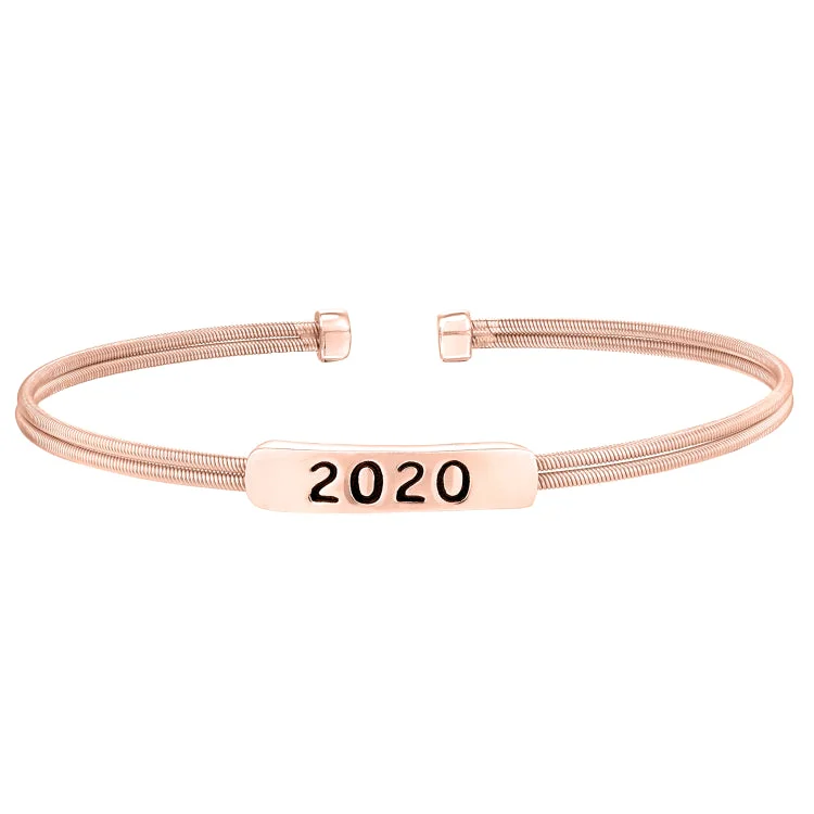 Personalized Leather Bracelets For Gifts-Rose Gold Finish Sterling Silver Two Cable Cuff Bracelet with a Centeral Bar with 2020..