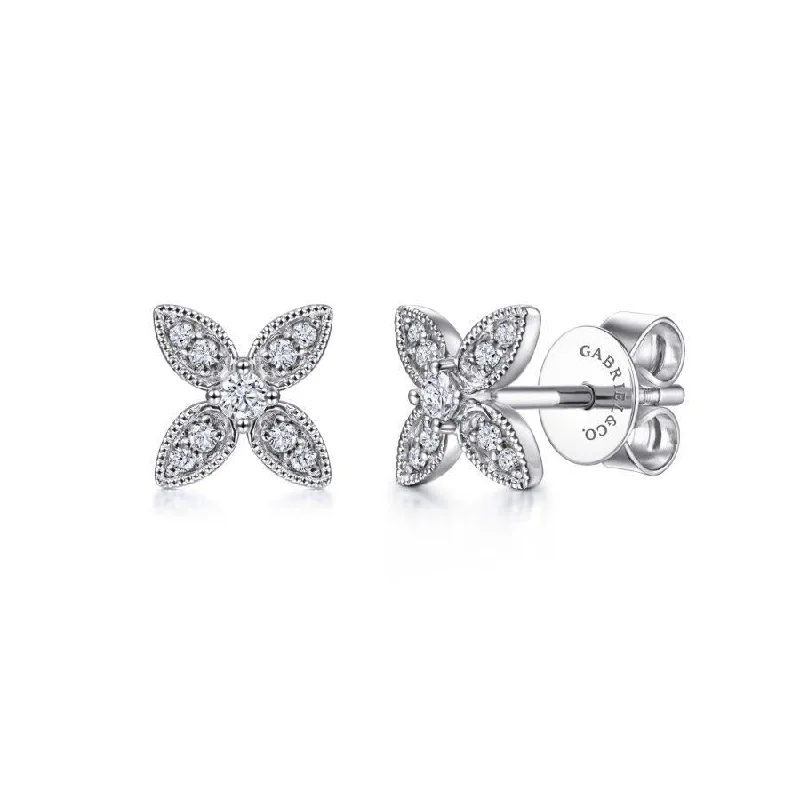 Earrings For Christmas-Gabriel & Co. - EG14034W45JJ - 14K White Gold Diamond Flower Stud Earrings