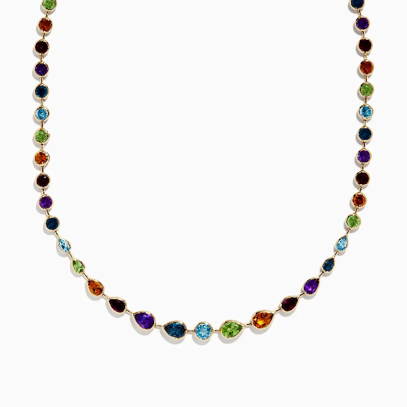 Monogram Gold Necklaces -Mosaic 14K Yellow Gold Multi Gemstone Necklace