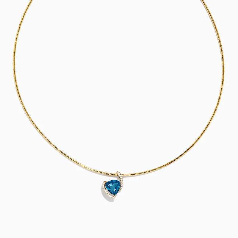 Retro Pendant Necklaces -Ocean Bleu 14K Yellow Gold Collar Necklace & London Blue Topaz Pendant