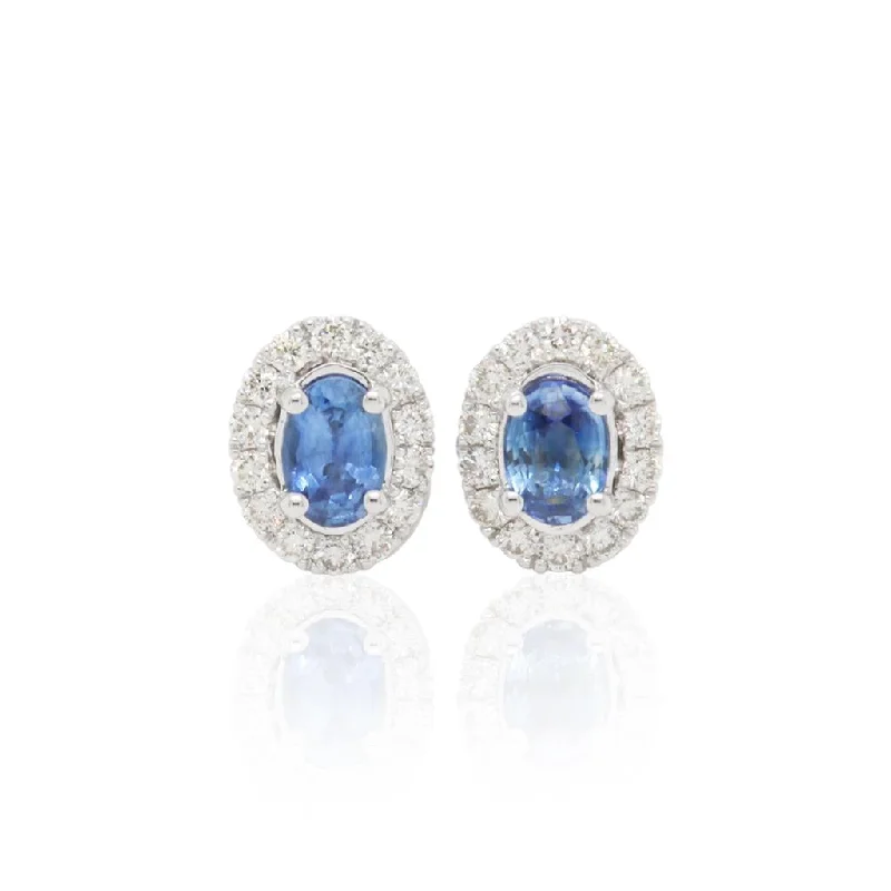 Gemstone Hoop Earrings-14k White Gold Diamond And Sapphire Earrings