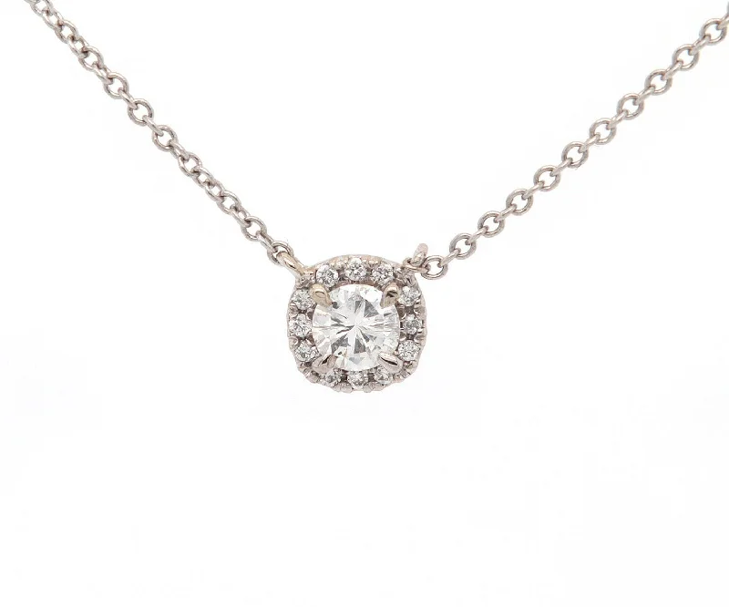 Luxury Charm Necklaces -New 0.29ctw Round Diamond Cushion Frame Pendant Necklace in 14K