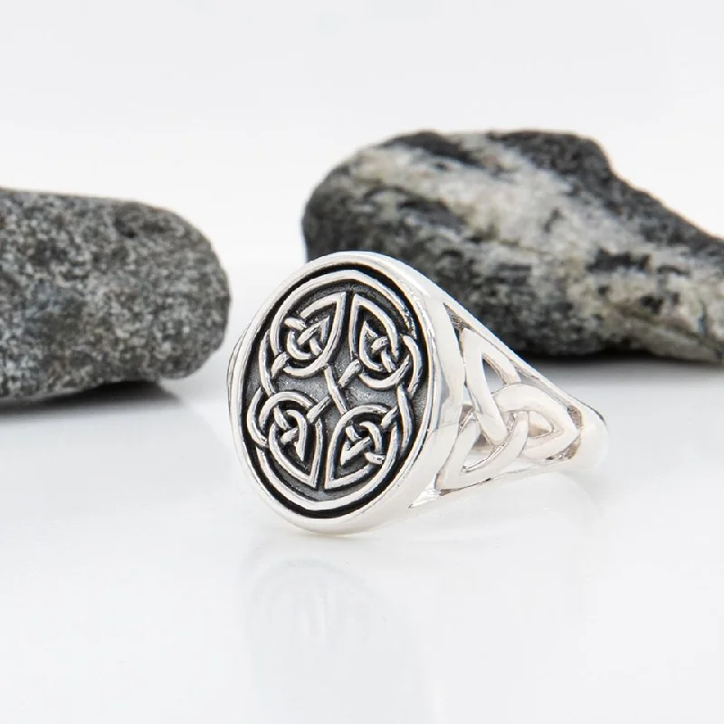 Vintage engagement rings for women-Men's Silver Celtic Knot Signet Ring