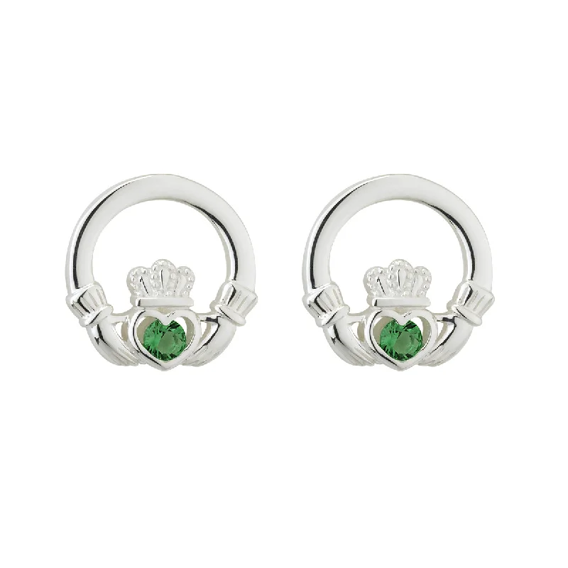 Personalized Earrings-Green Crystal Claddagh Stud Earrings