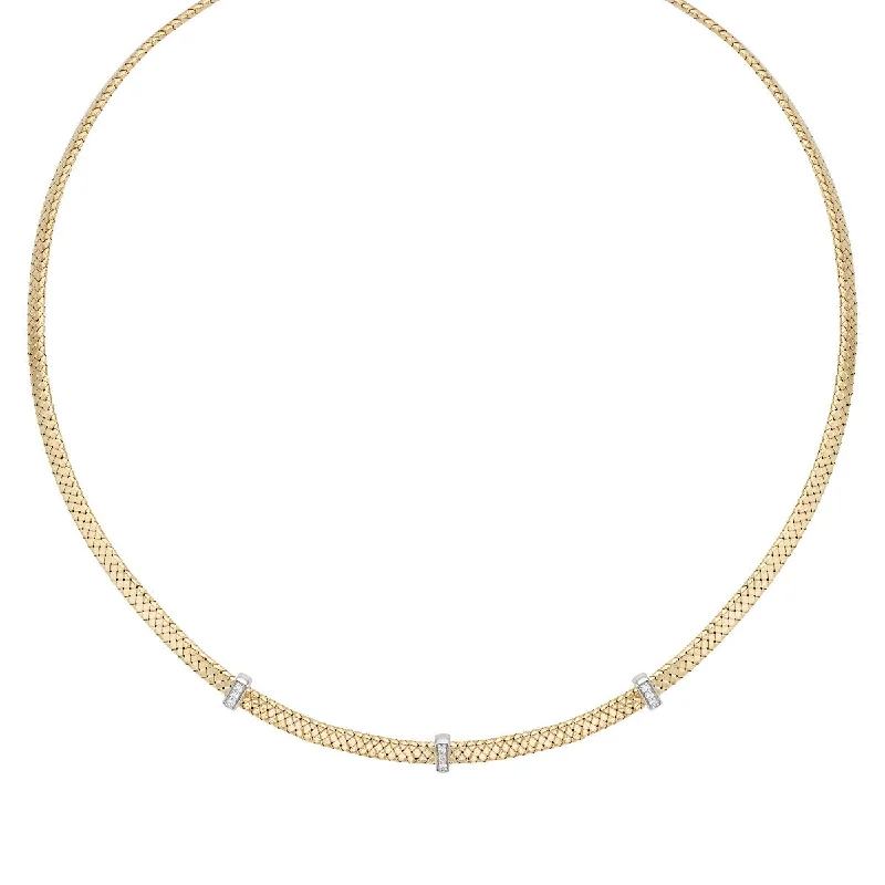 Beautiful Gemstone Necklaces -14K Yellow Gold 17" .13CT Diamond Basketweave Necklace TRC9807-17