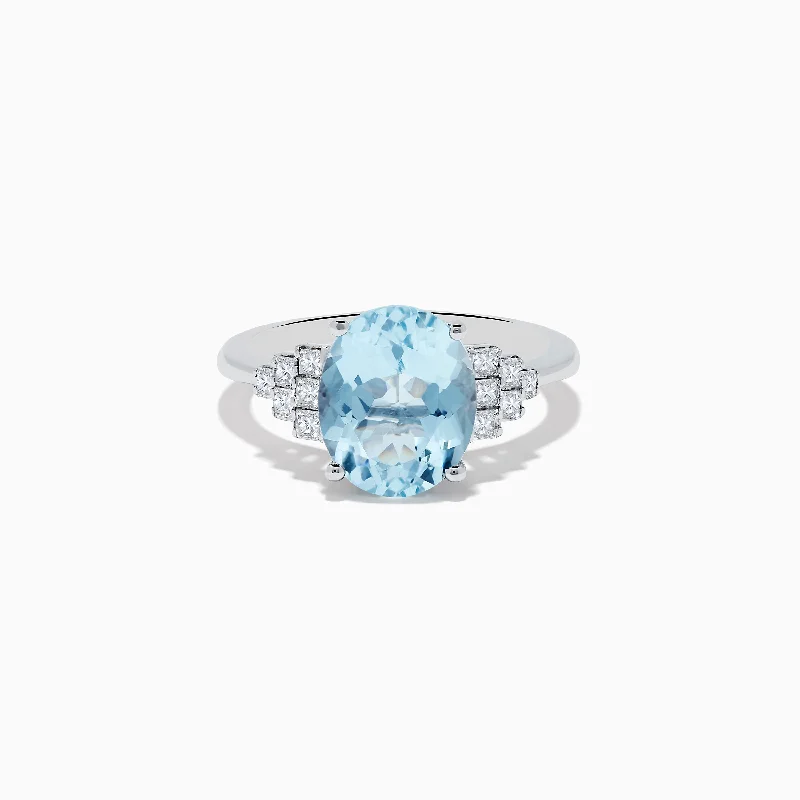 Vintage engagement rings for women-Aquarius 14K White Gold Aquamarine and Diamond Ring