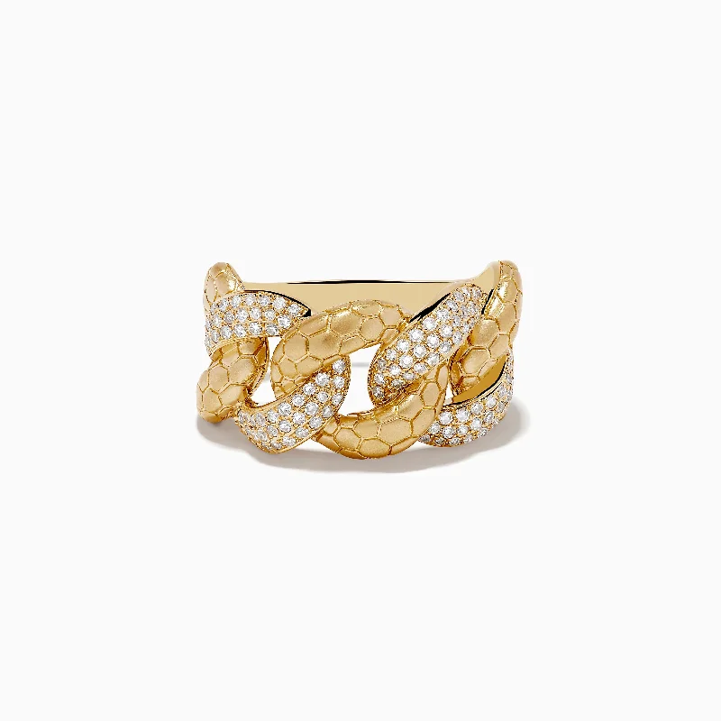 Personalized promise rings-D'Oro 14K Brushed Gold Yellow Gold Diamond Chain Link Ring