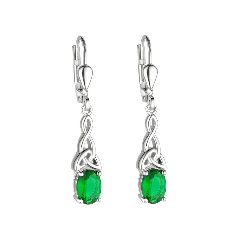 Rhinestone Earrings-Silver Trinity Green Cz Earrings