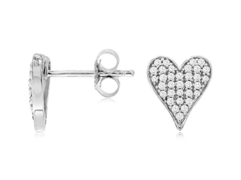 Elegant Drop Earrings For Brides-14K White Gold Diamond Heart Shaped Stud Earrings